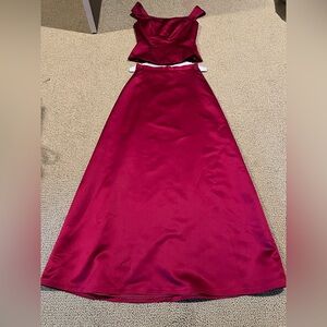 Occasions Elegant Burgundy 2 piece satin Gown